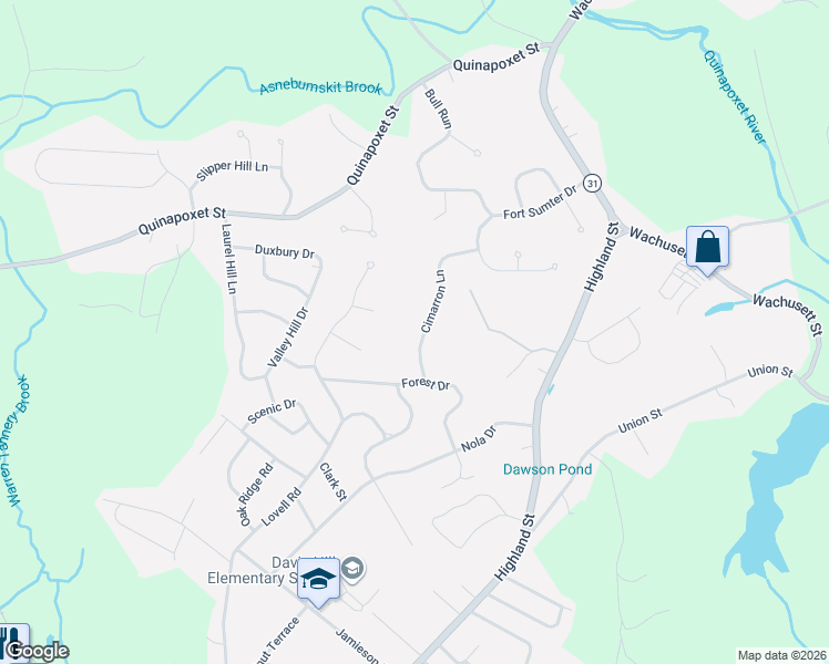 map of restaurants, bars, coffee shops, grocery stores, and more near 30 Cimarron Lane in Holden