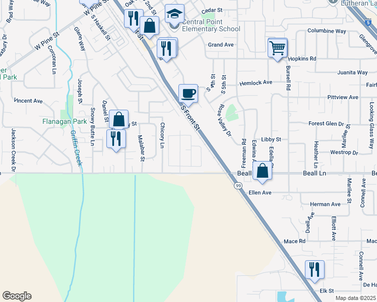 map of restaurants, bars, coffee shops, grocery stores, and more near 852 Ivern Drive in Central Point