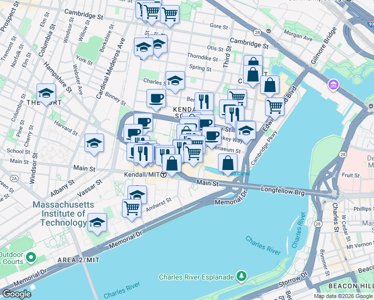 map of restaurants, bars, coffee shops, grocery stores, and more near 303 3rd Street in Cambridge
