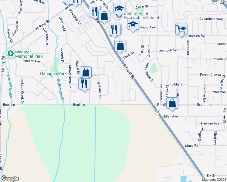 map of restaurants, bars, coffee shops, grocery stores, and more near 820 Isherwood Drive in Central Point