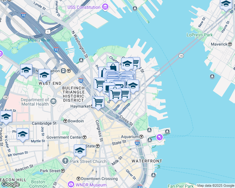 map of restaurants, bars, coffee shops, grocery stores, and more near 25 Parmenter Street in Boston