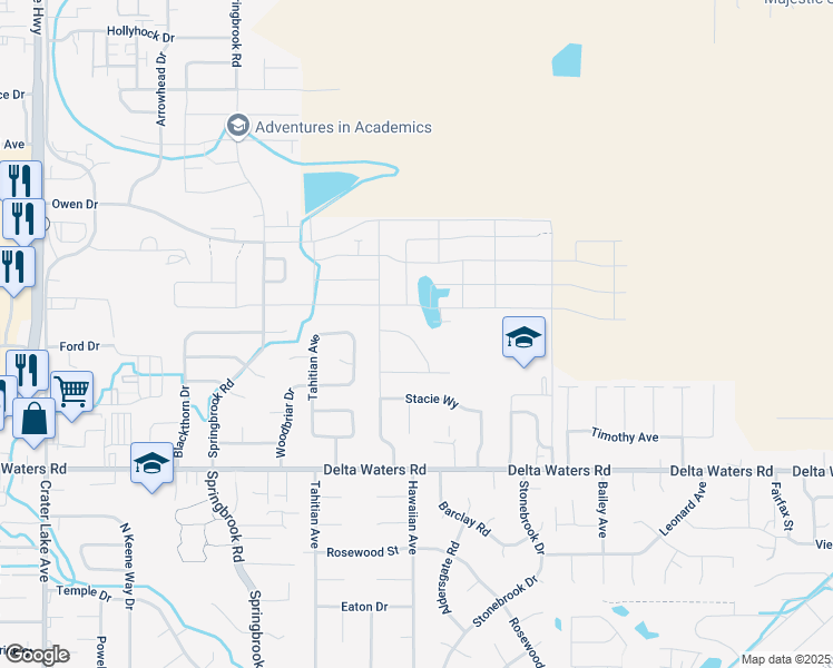 map of restaurants, bars, coffee shops, grocery stores, and more near 3043 Edgewood Drive in Medford