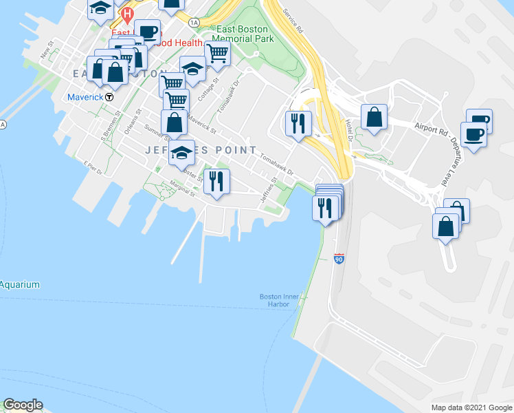 map of restaurants, bars, coffee shops, grocery stores, and more near 273 Webster Street in Boston