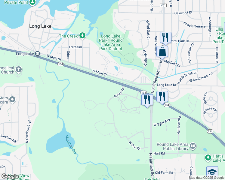 map of restaurants, bars, coffee shops, grocery stores, and more near 1497 Sedgewood Court in Round Lake
