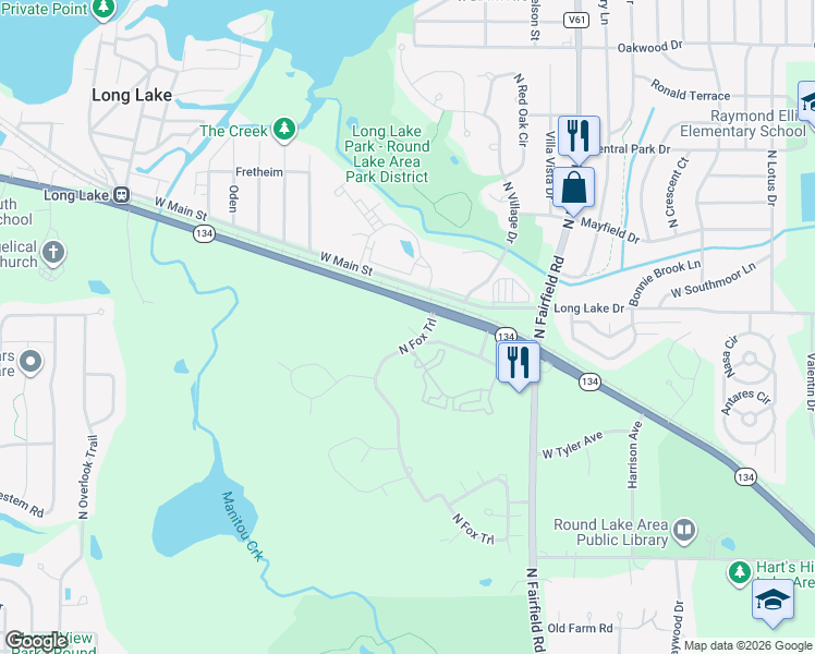 map of restaurants, bars, coffee shops, grocery stores, and more near Sedgewood Ct in Round Lake