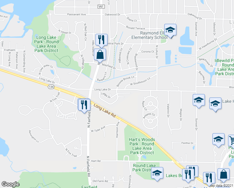 map of restaurants, bars, coffee shops, grocery stores, and more near 832 Northeast Alma Circle in Round Lake