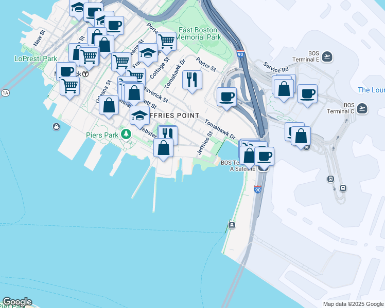 map of restaurants, bars, coffee shops, grocery stores, and more near 273 Webster Street in Boston