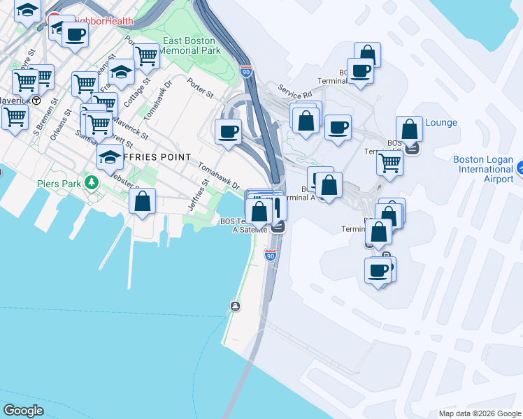 map of restaurants, bars, coffee shops, grocery stores, and more near in Boston