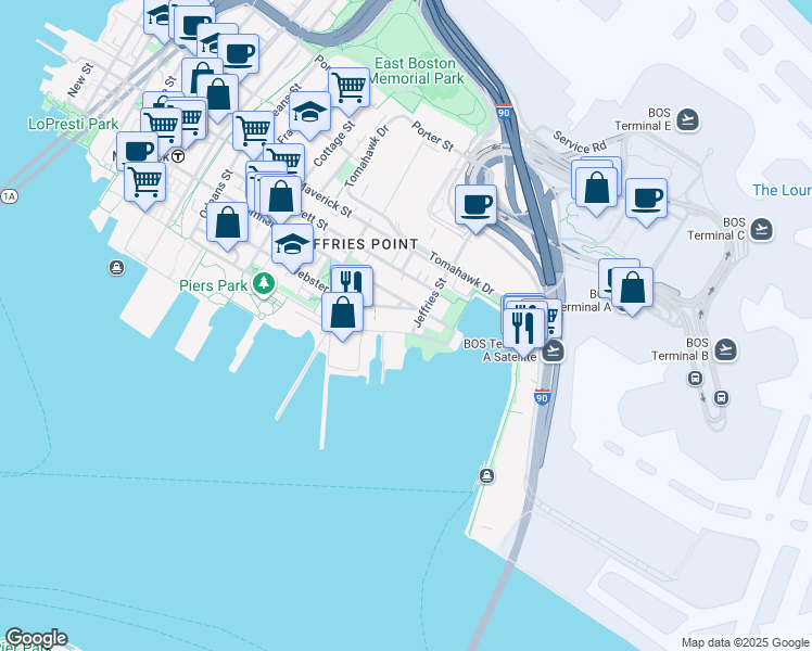 map of restaurants, bars, coffee shops, grocery stores, and more near 273 Webster Street in Boston