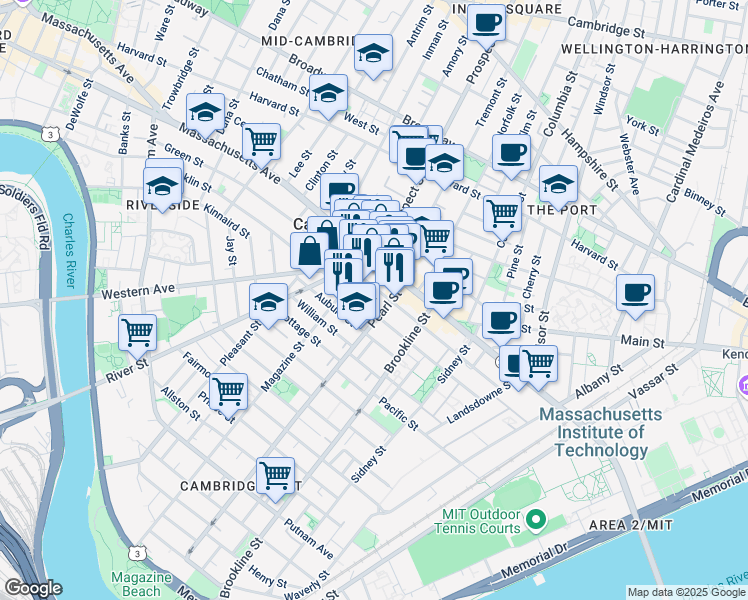 map of restaurants, bars, coffee shops, grocery stores, and more near 296 Green Street in Cambridge