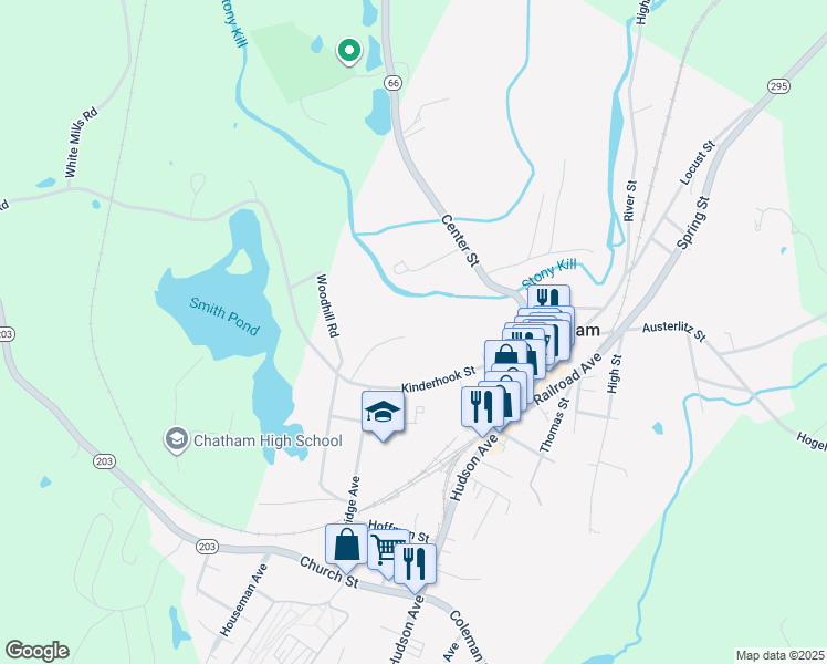 map of restaurants, bars, coffee shops, grocery stores, and more near 52 Center Street in Chatham