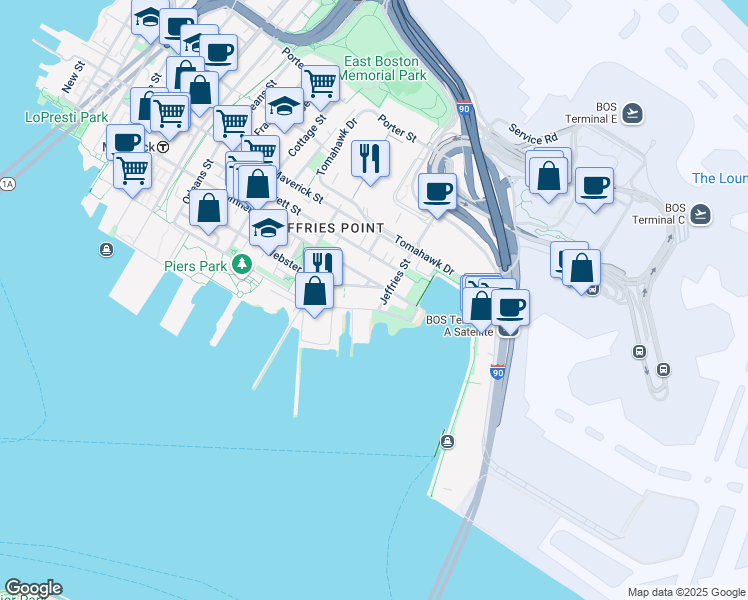 map of restaurants, bars, coffee shops, grocery stores, and more near 273 Webster Street in Boston