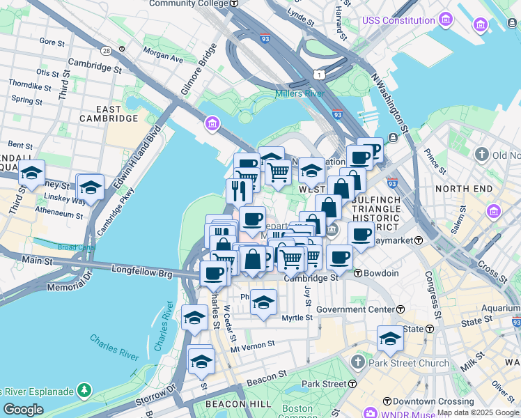 map of restaurants, bars, coffee shops, grocery stores, and more near 4 Emerson Place in Boston