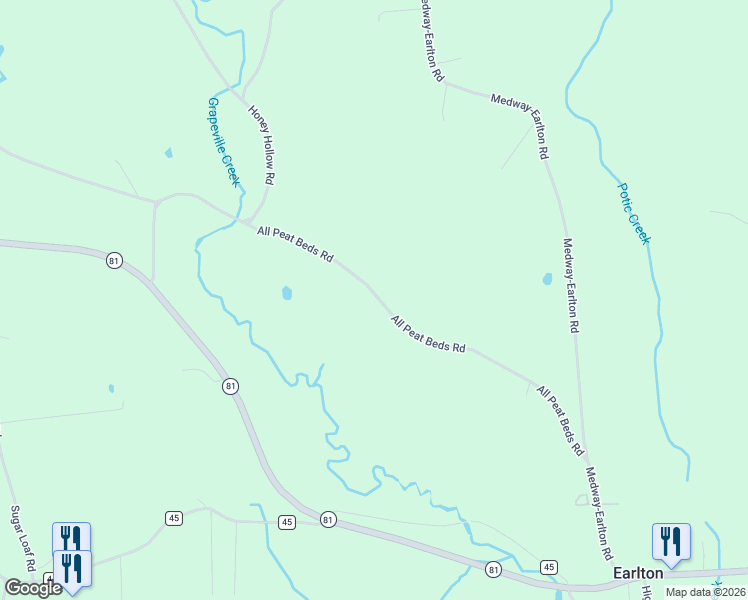 map of restaurants, bars, coffee shops, grocery stores, and more near 315-317 All Peat Beds Road in Earlton