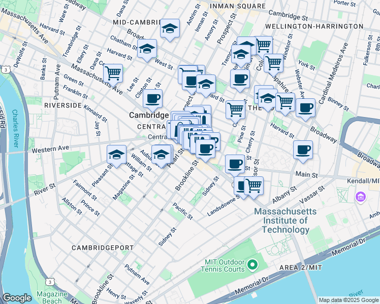 map of restaurants, bars, coffee shops, grocery stores, and more near 536 Massachusetts Avenue in Cambridge