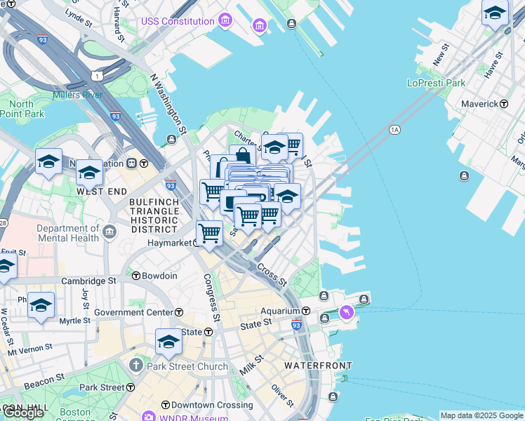 map of restaurants, bars, coffee shops, grocery stores, and more near in Boston