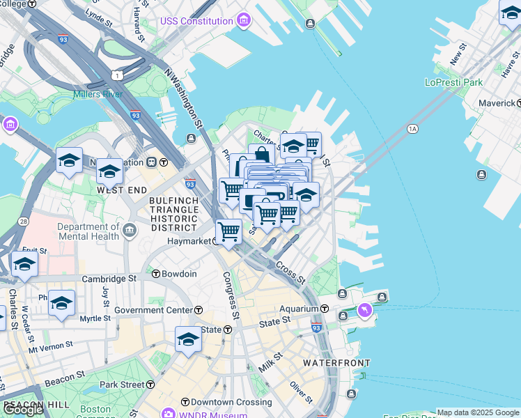 map of restaurants, bars, coffee shops, grocery stores, and more near in Boston