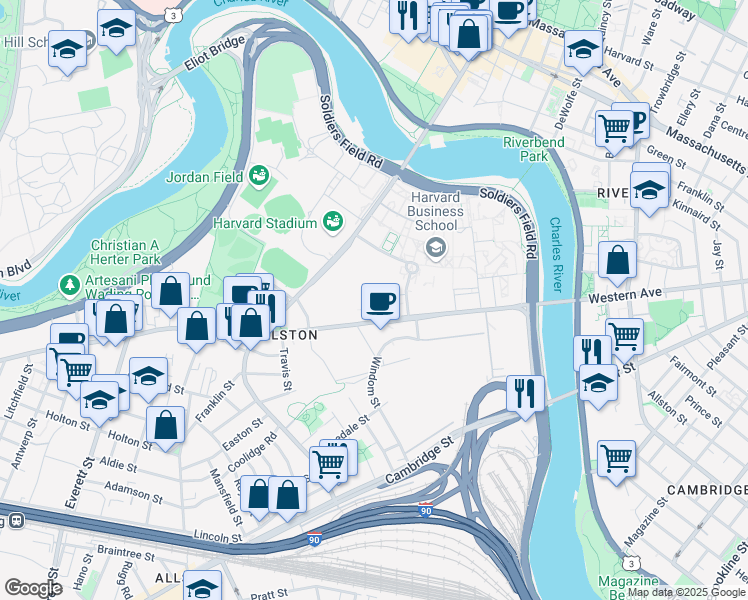 map of restaurants, bars, coffee shops, grocery stores, and more near 51 Hefferan Street in Boston