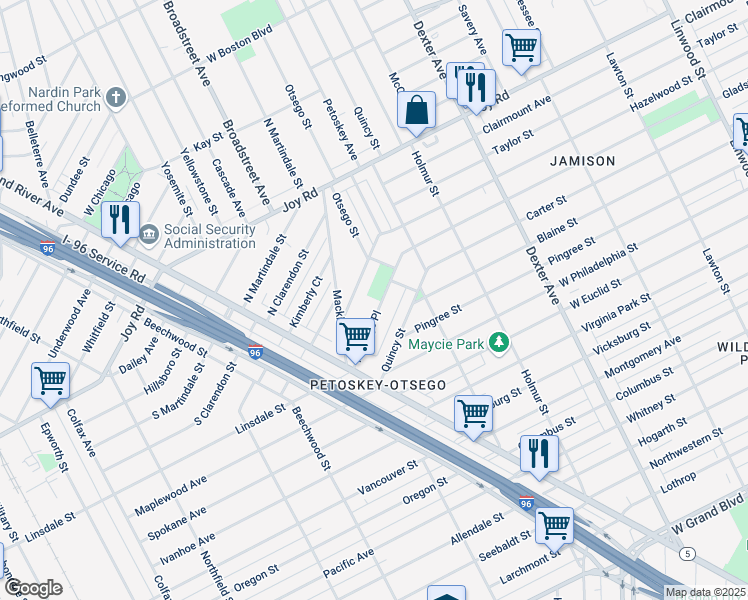 map of restaurants, bars, coffee shops, grocery stores, and more near 8656 Heritage Place in Detroit