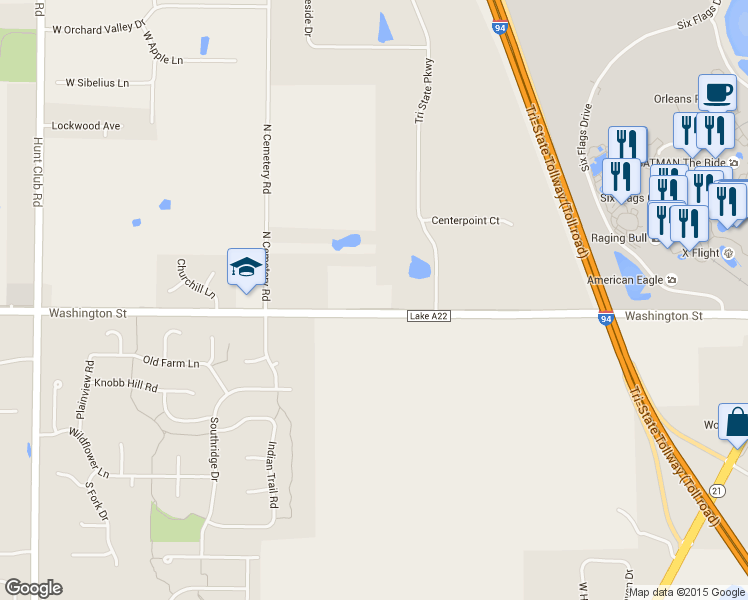 map of restaurants, bars, coffee shops, grocery stores, and more near 16256 West Washington Street in Gurnee