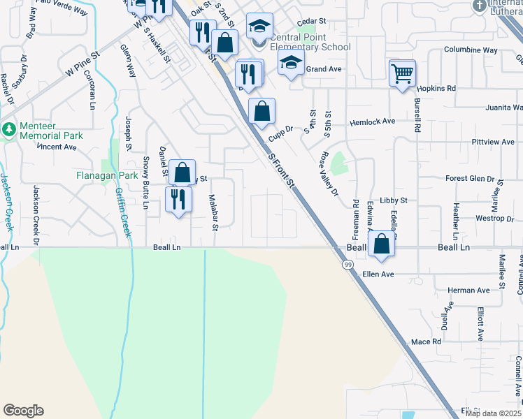 map of restaurants, bars, coffee shops, grocery stores, and more near 742 South Haskell Street in Central Point
