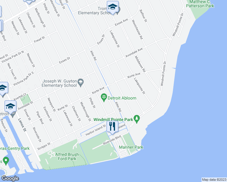 map of restaurants, bars, coffee shops, grocery stores, and more near 272 Alter Road in Detroit