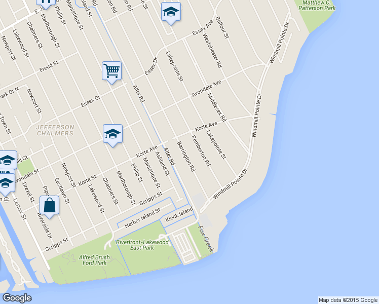 map of restaurants, bars, coffee shops, grocery stores, and more near 560 Barrington Road in Grosse Pointe Park