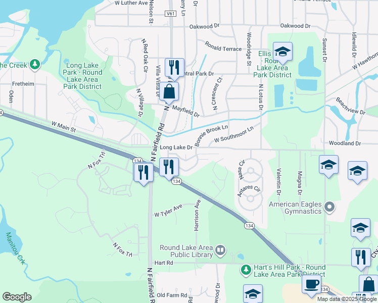 map of restaurants, bars, coffee shops, grocery stores, and more near 1026 Lunga Court in Round Lake