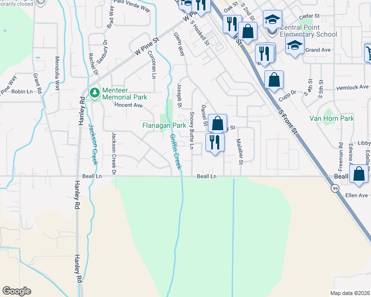 map of restaurants, bars, coffee shops, grocery stores, and more near 871 Holley Way in Central Point