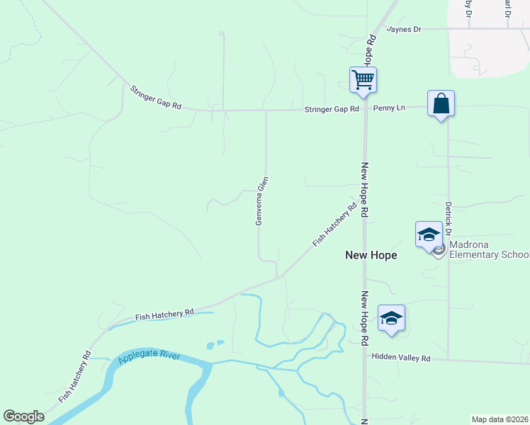 map of restaurants, bars, coffee shops, grocery stores, and more near 368 Genverna Glen in Grants Pass