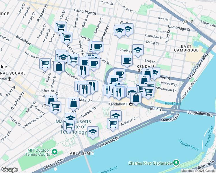 map of restaurants, bars, coffee shops, grocery stores, and more near 9903 Galileo Galilei Way in Cambridge