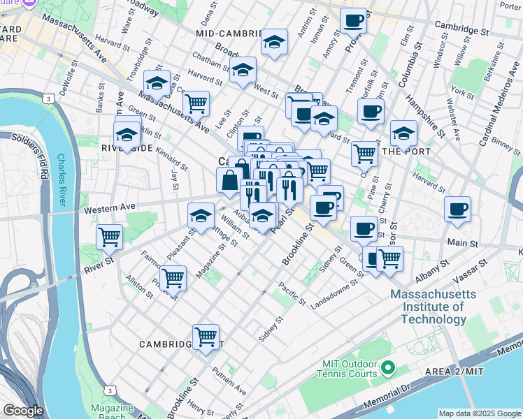 map of restaurants, bars, coffee shops, grocery stores, and more near 296 Green Street in Cambridge