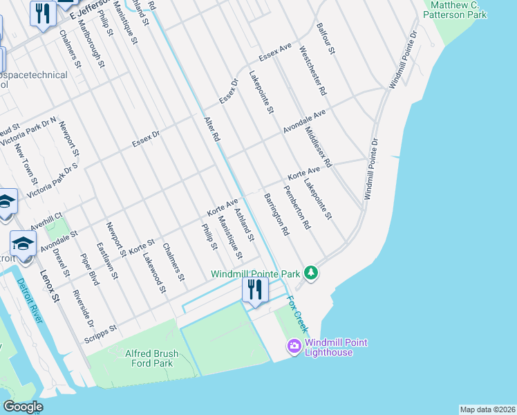 map of restaurants, bars, coffee shops, grocery stores, and more near 276 Alter Road in Detroit