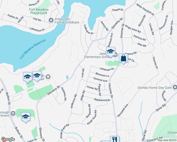 map of restaurants, bars, coffee shops, grocery stores, and more near 214 Ridge Road in Marlborough