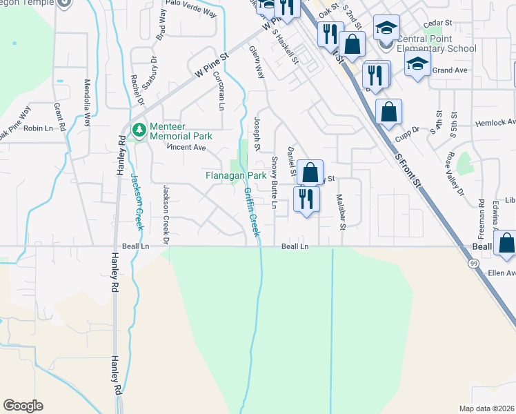 map of restaurants, bars, coffee shops, grocery stores, and more near 871 Holley Way in Central Point