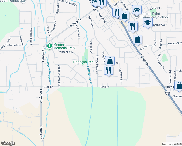 map of restaurants, bars, coffee shops, grocery stores, and more near 871 Holley Way in Central Point