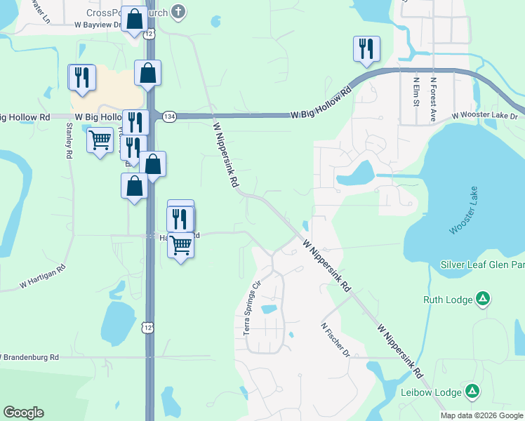 map of restaurants, bars, coffee shops, grocery stores, and more near 1397 West Nippersink Road in Volo