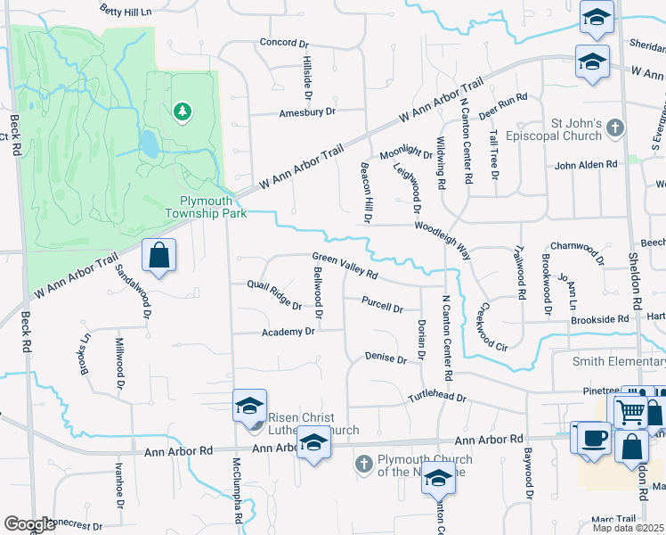 map of restaurants, bars, coffee shops, grocery stores, and more near 11390 Bellwood Drive in Plymouth