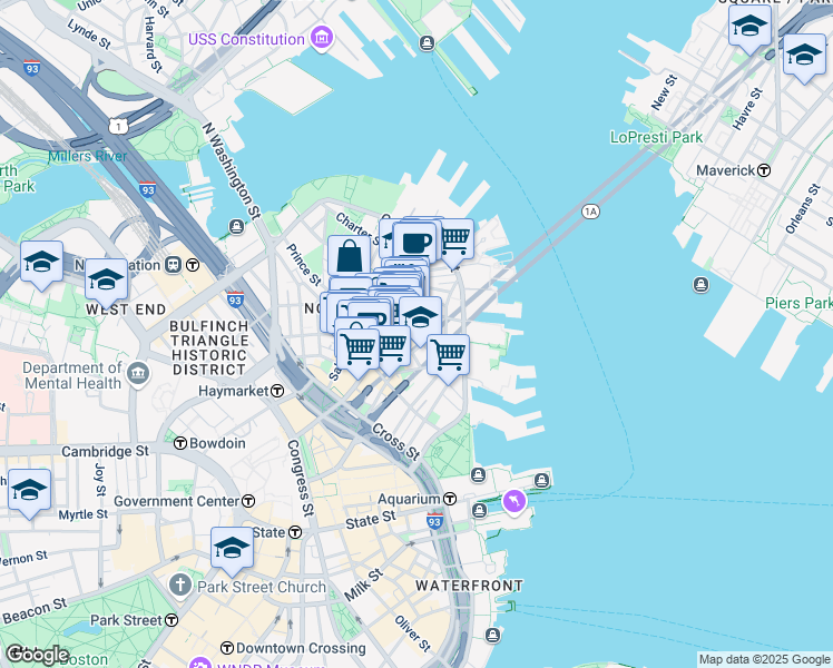 map of restaurants, bars, coffee shops, grocery stores, and more near 15 Fleet Street in Boston