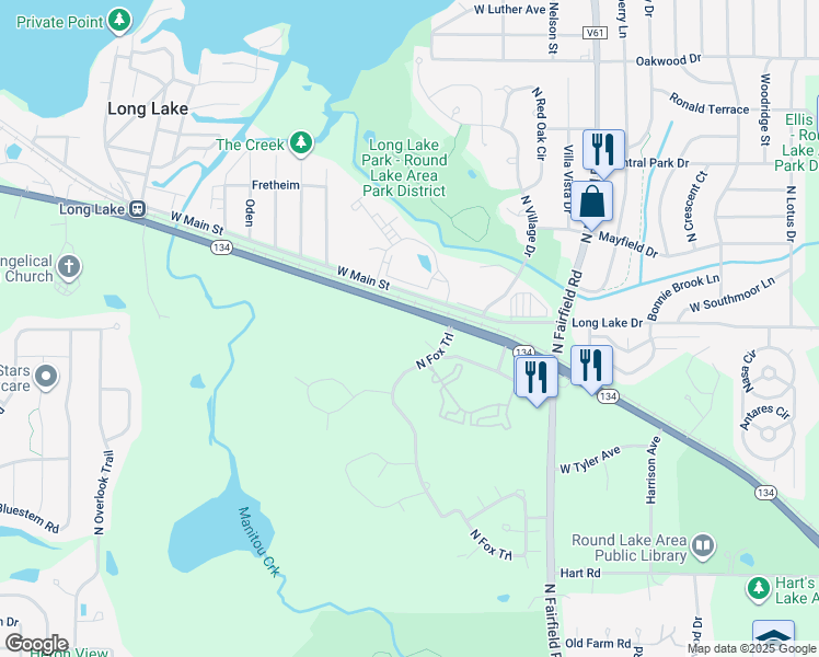map of restaurants, bars, coffee shops, grocery stores, and more near 1497 Sedgewood Court in Round Lake