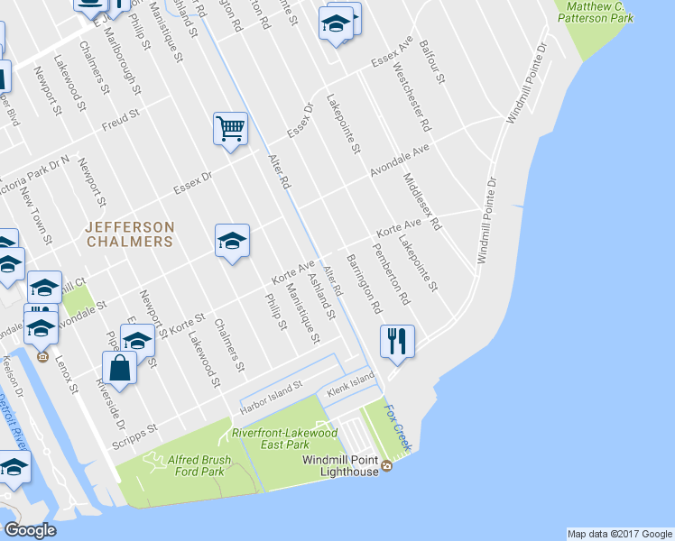 map of restaurants, bars, coffee shops, grocery stores, and more near 276 Alter Road in Detroit