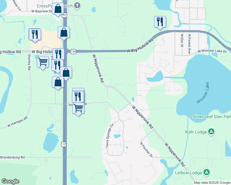 map of restaurants, bars, coffee shops, grocery stores, and more near 1397 West Nippersink Road in Volo
