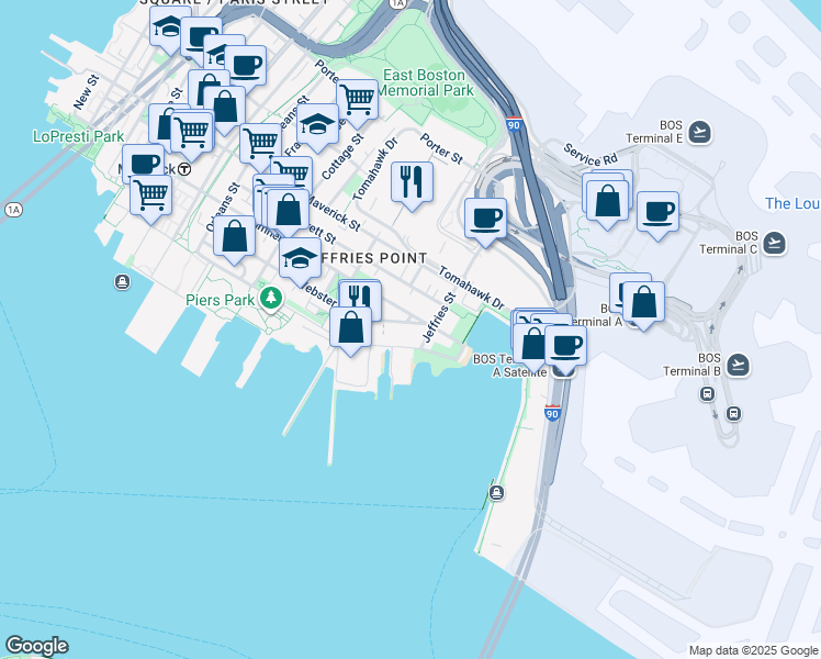 map of restaurants, bars, coffee shops, grocery stores, and more near 273 Webster Street in Boston
