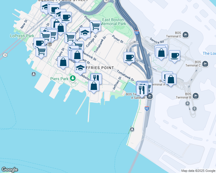 map of restaurants, bars, coffee shops, grocery stores, and more near 273 Webster Street in Boston