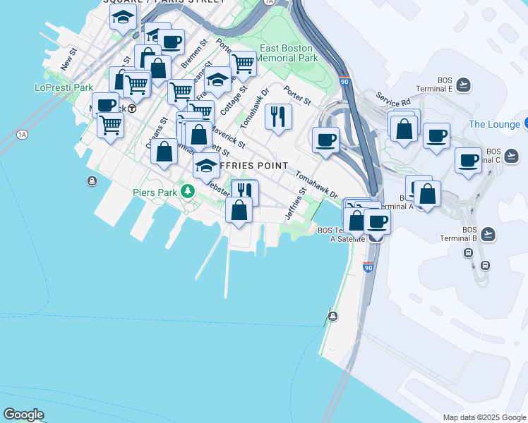 map of restaurants, bars, coffee shops, grocery stores, and more near 273 Webster Street in Boston