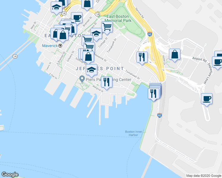 map of restaurants, bars, coffee shops, grocery stores, and more near 233 Webster Street in Boston
