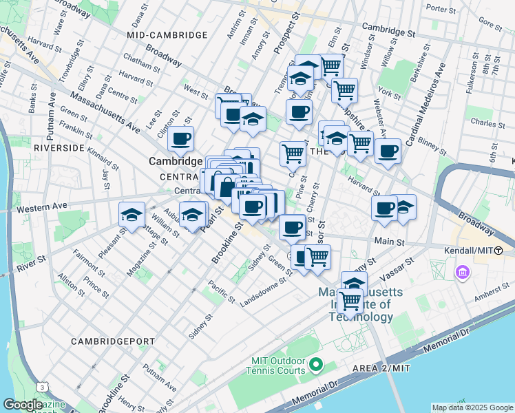 map of restaurants, bars, coffee shops, grocery stores, and more near 39 Bishop Richard Allen Drive in Cambridge