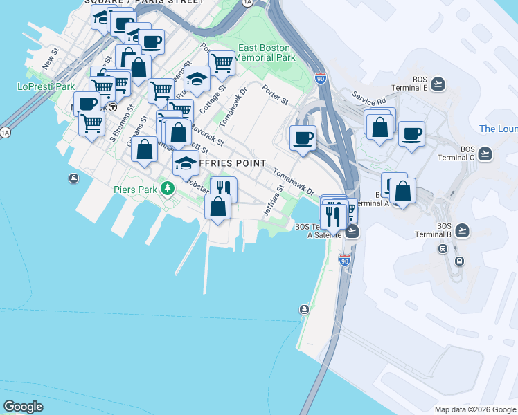map of restaurants, bars, coffee shops, grocery stores, and more near 273 Webster Street in Boston