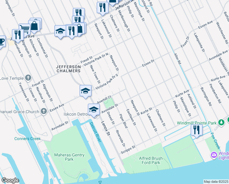 map of restaurants, bars, coffee shops, grocery stores, and more near 13905 Averhill Court in Detroit