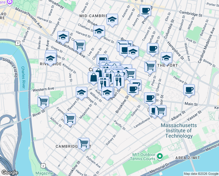 map of restaurants, bars, coffee shops, grocery stores, and more near 296 Green Street in Cambridge